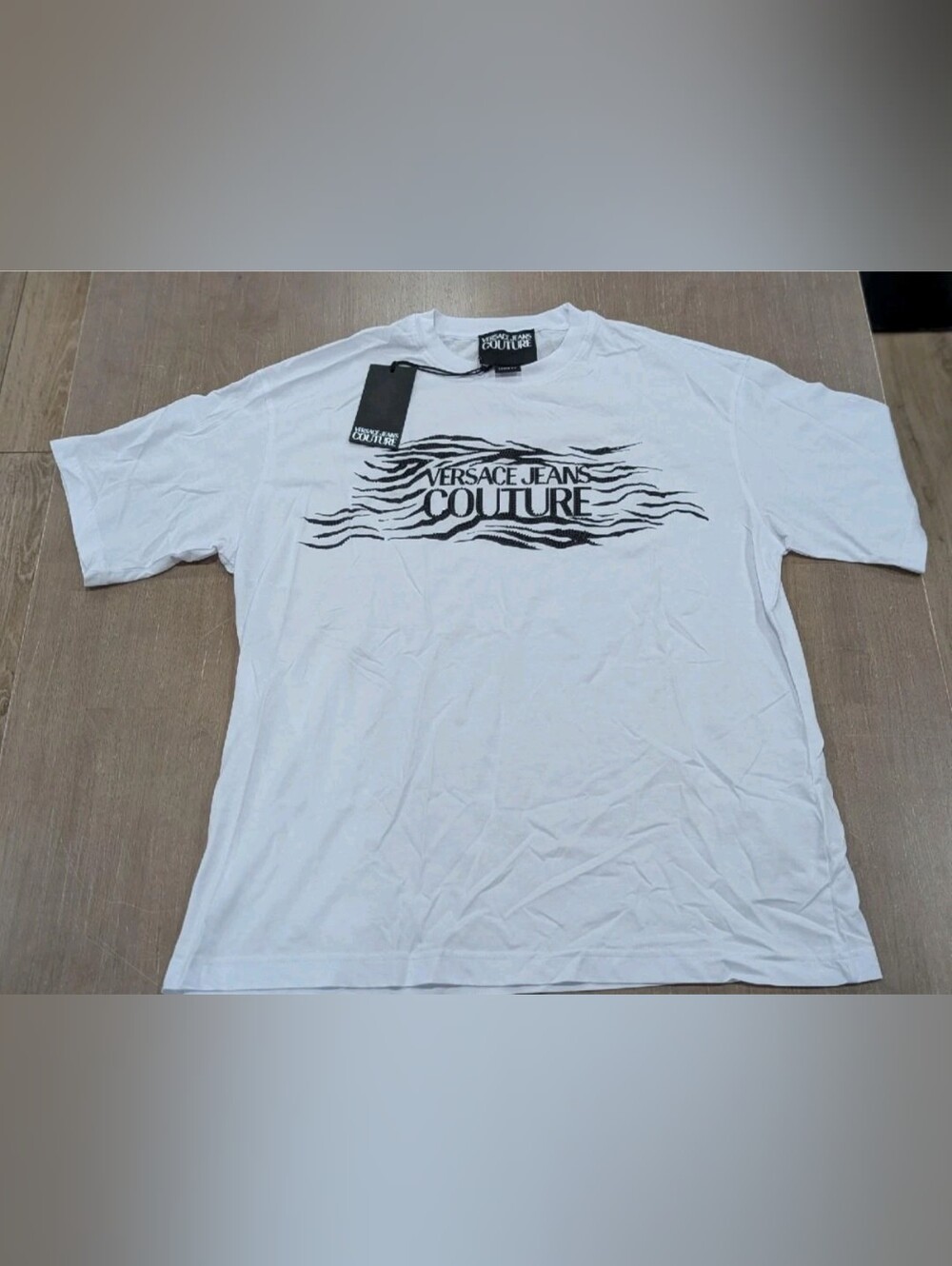 $225 Mens VERSACE JEANS COUTURE Logo Crewneck T-Shirt White/Black Medium